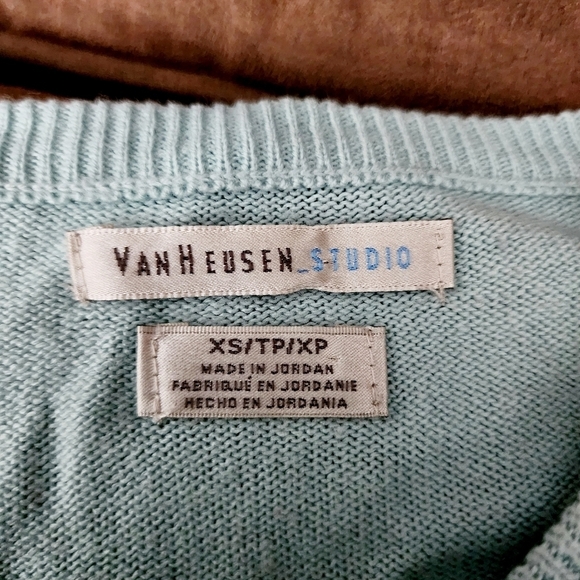 Van Heusen Seafoam Teal Lace Cardigan Women's XS Round Neck Snap Buttons Preppy - Picture 6 of 7